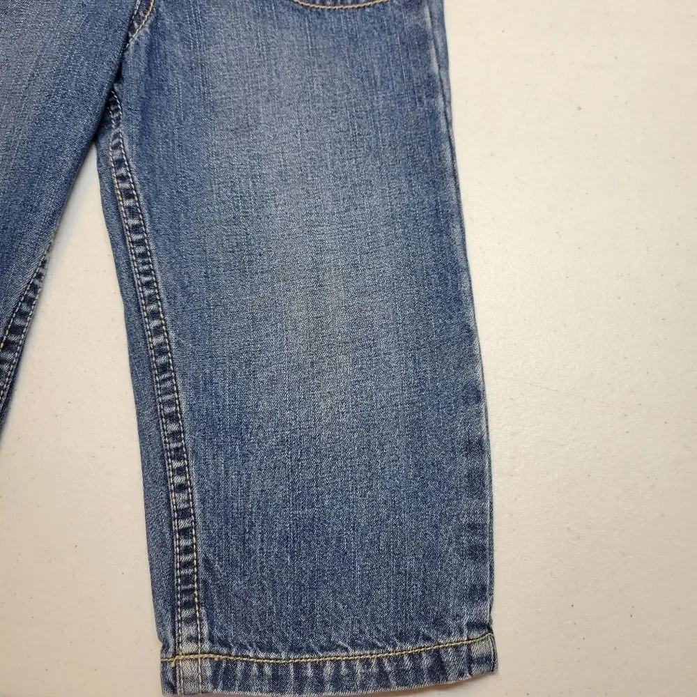 Oshkosh Vestbak Denim Blue Jean Kids Overalls Girls Pink Accents Size 2T
